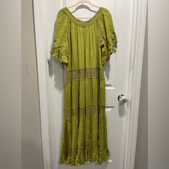 Free People Dream On Maxi Dress Olive Gilded Line Size S - Picture 4 of 6
